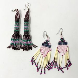 Vintage | Lot of 2 Pairs Boho Beaded Dangle Earrings